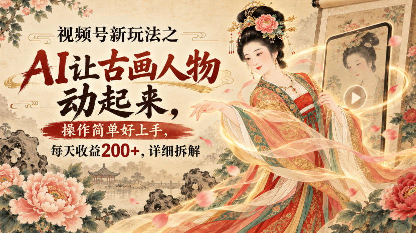 视频号新玩法之AI让古画人物动起来，操作简单好上手，每天收益200+，详细拆解-网赚36计