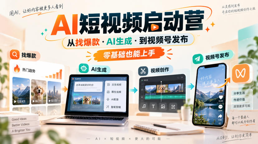 AI短视频启动营,从找爆款·AI生成·到视频号发布,零基础也能上手-网赚36计