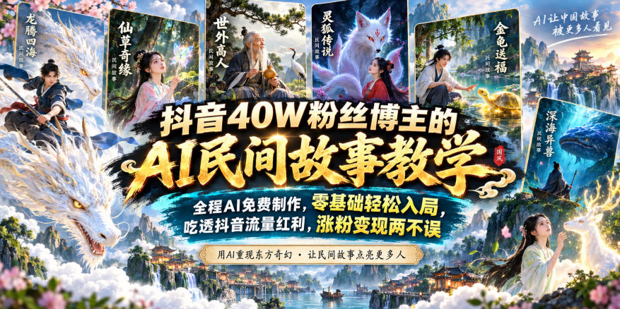 抖音40W粉丝博主的AI民间故事教学,全程AI免费制作,零基础轻松入局,吃透抖音流量红利,涨粉变现两不误-网赚36计