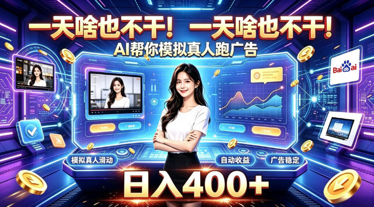 一天啥也不干!AI帮你模拟真人跑广告,稳定日入400+,实现真正被动变现【揭秘】-网赚36计