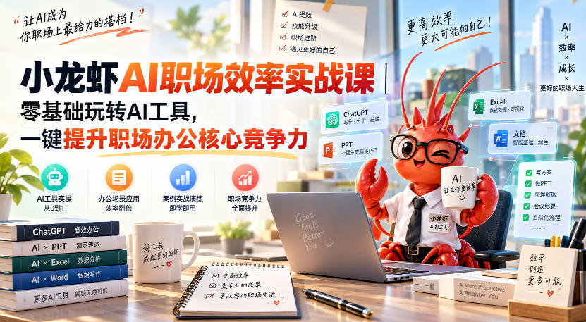 小龙虾AI职场效率实战课｜零基础玩转AI工具，一键提升职场办公核心竞争力-网赚36计
