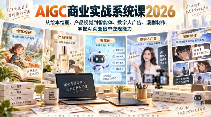 AIGC商业实战系统课2026，从绘本绘画、产品视觉到智能体、数字人广告、漫剧制作，掌握AI商业接单变现能力-网赚36计