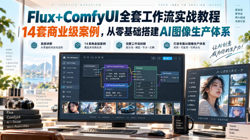 Flux+ComfyUI全套工作流实战教程|14套商业级案例,从零基础搭建AI图像生产体系-网赚36计