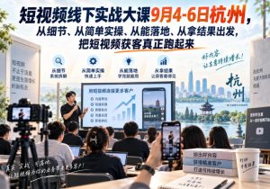 短视频线下实战大课9月4-6日杭州，从细节、从简单实操、从能落地、从拿结果出发，把短视频获客真正跑起来-网赚36计