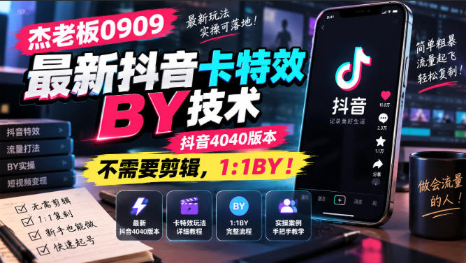 杰老板0909最新抖音卡特效搬运技术,抖音4040版本,不需要剪辑,1:1搬运!-网赚36计