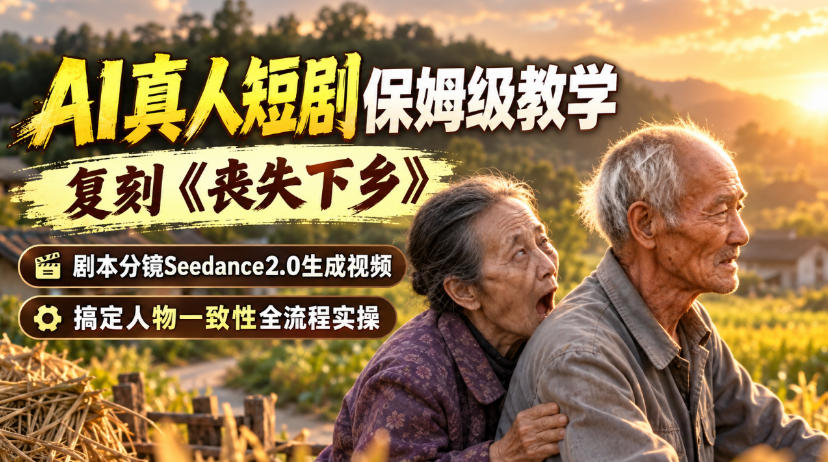 AI真人短剧保姆级教学，复刻《丧失下乡》，剧本分镜Seedance2.0生成视频，搞定人物一致性全流程实操-网赚36计