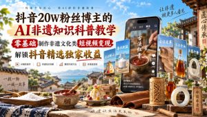 抖音20W粉丝博主的AI非遗知识科普教学，零基础制作非遗文化类短视频变现，解锁抖音精选独家收益-网赚36计