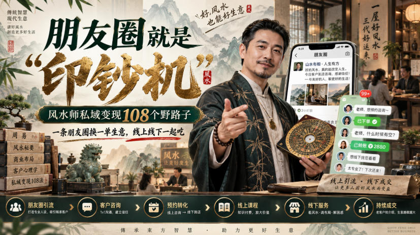 朋友圈就是“印钞机”，风水师私域变现108个野路子，一条朋友圈换一单生意，线上线下一起吃【文档】-网赚36计