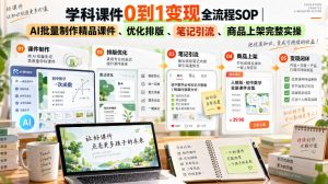 学科课件0到1变现全流程SOP｜AI批量制作精品课件、优化排版、笔记引流、商品上架完整实操​-网赚36计