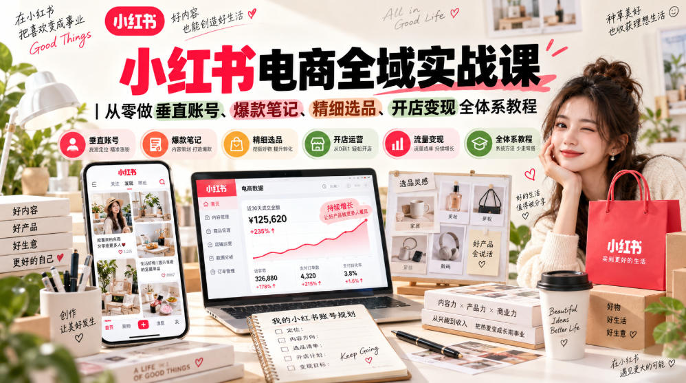 小红书电商全域实战课｜从零做垂直账号、爆款笔记、精细选品、开店变现全体系教程-网赚36计