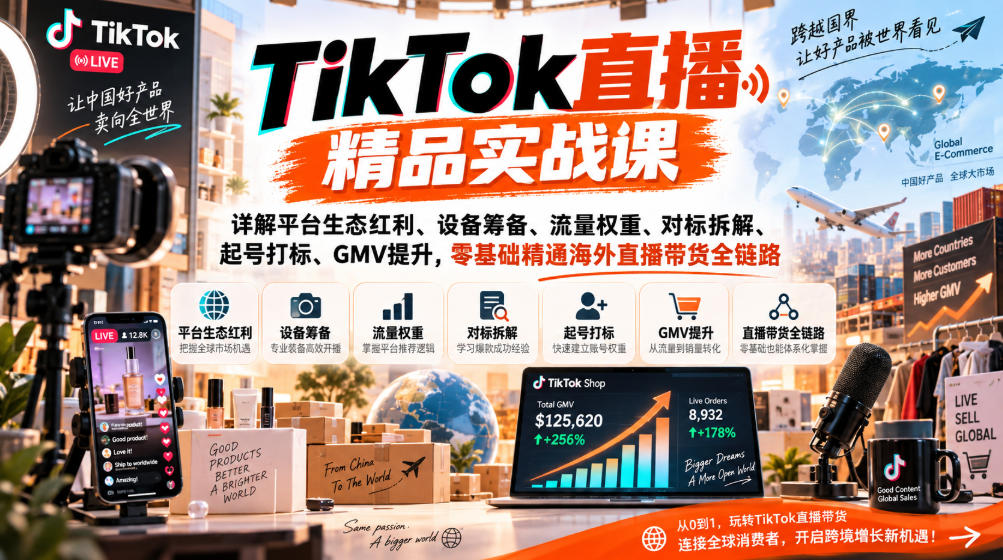 TikTok直播精品实战课，详解平台生态红利、设备筹备、流量权重、对标拆解、起号打标、GMV提升，零基础精通海外直播带货全链路-网赚36计