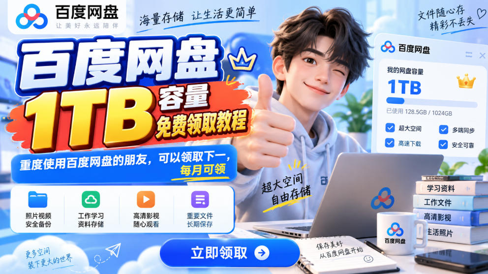 百度网盘1TB容量免费领取教程,重度使用百度网盘的朋友,可以领取下一,每月可领-网赚36计