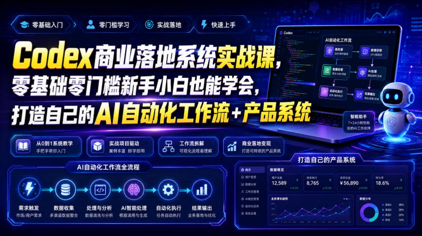 Codex商业落地系统实战课，零基础零门槛新手小白也能学会，打造自己的AI自动化工作流+产品系统（更新）-网赚36计