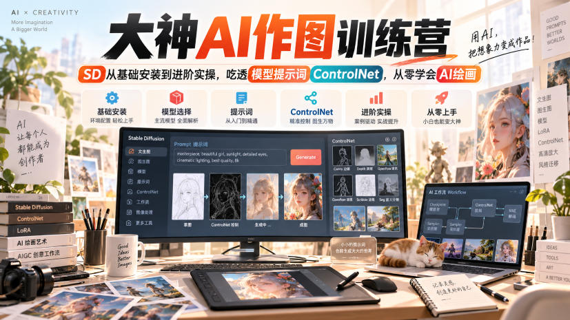 大神AI作图训练营，SD从基础安装到进阶实操，吃透模型提示词ControlNet，从零学会AI绘画-网赚36计