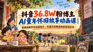 抖音36.8W粉博主AI童年怀旧故事动画课｜零基础做怀旧动画短片，吃透抖音精选收益变现玩法-网赚36计