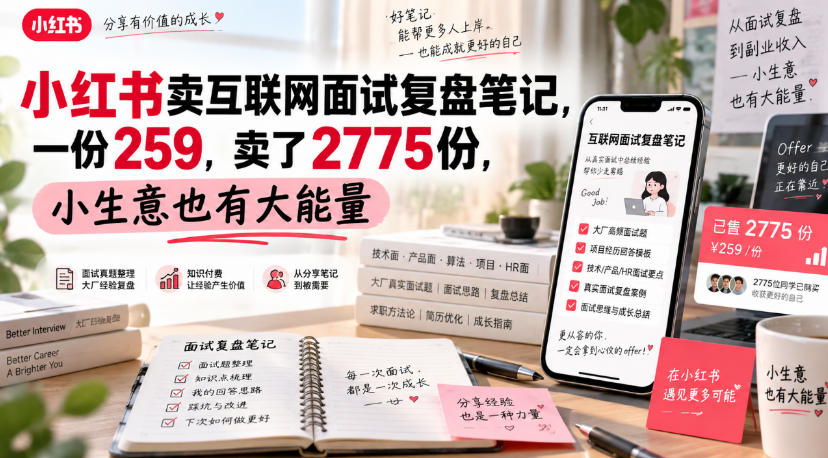 小红书卖互联网面试复盘笔记，一份259，卖了2775份，小生意也有大能量-网赚36计