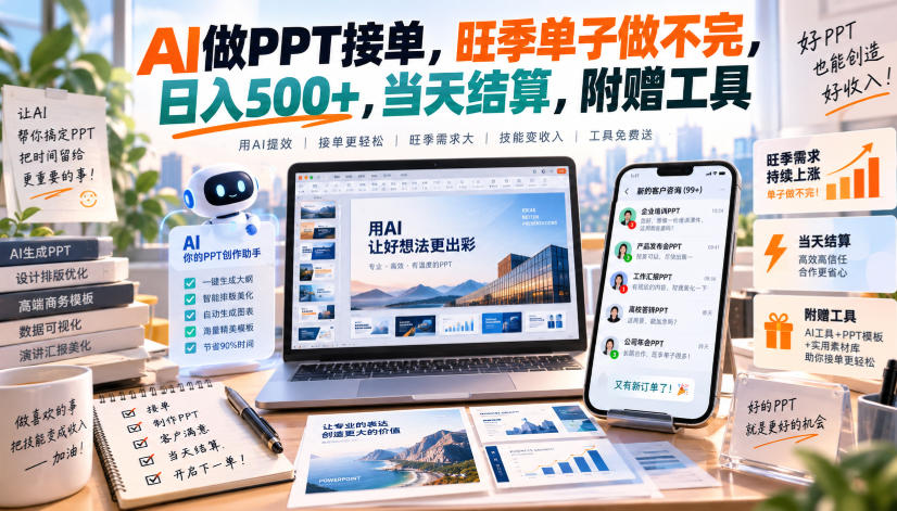 AI做PPT接单，旺季单子做不完，日入500+，当天结算，附赠工具【揭秘】-网赚36计