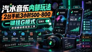 汽水音乐内部玩法，2台手机3小时500-800，一键挂G模式，附保姆级教程和工具【揭秘】-网赚36计