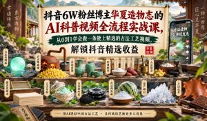 抖音6W粉丝博主华夏造物志的AI科普视频全流程实战课，从0到1学会做一条能上精选的古法工艺视频，解锁抖音精选收益-网赚36计