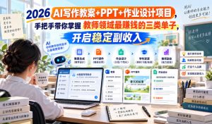 2026 AI写作教案+PPT+作业设计项目，手把手带你掌握教师领域最賺钱的三类单子，开启稳定副收入-网赚36计