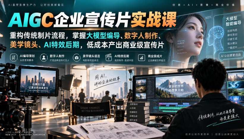 AIGC企业宣传片实战课，重构传统制片流程，掌握大模型编导、数字人制作、美学镜头、AI特效后期，低成本产出商业级宣传片-网赚36计