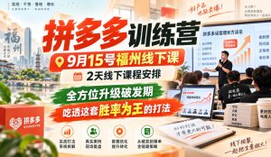拼多多训练营9月15号福州线下课，2天线下课程安排，全方位升级破发期，吃透这套胜率为王的打法!-网赚36计