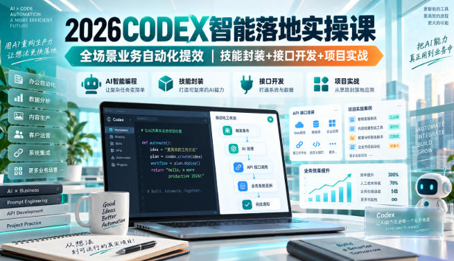 2026Codex智能落地实操课，全场景业务自动化提效，技能封装+接口开发+项目实战-网赚36计