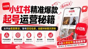 小红书精准爆款起号运营秘籍，从平台底层算法、账号定位包装、选题对标图文剪辑，小白从零起号全流程-网赚36计