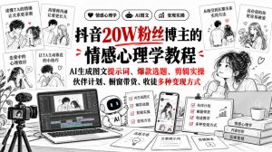 抖音20W粉丝博主静候心声的情感心理学教程，AI生成图文提示词、爆款选题、剪辑实操，伙伴计划、橱窗带货、收徒多种变现方式-网赚36计