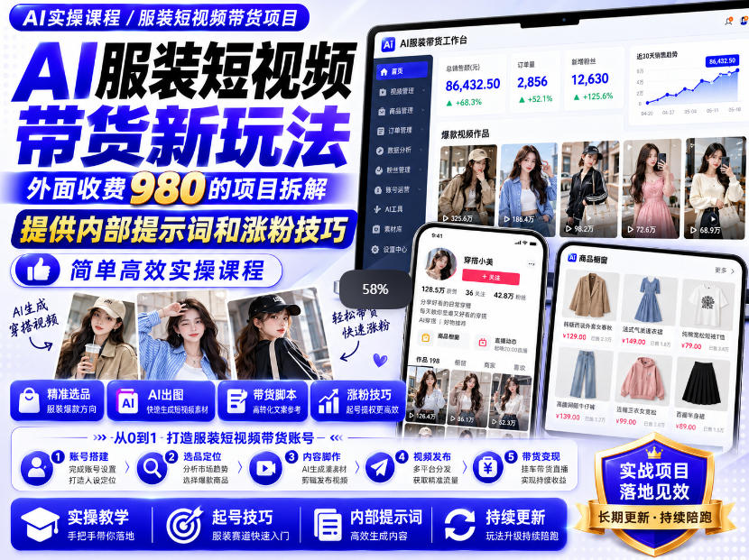 外面收费980AI快手带货系统课程,内部课程首次外放,操作简单高效,一分钟一条爆款视频-网赚36计