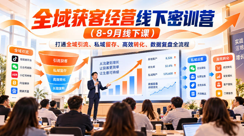 全域获客经营线下密训营(8-9月线下课),打通全域引流、私域留存、高效转化、数据复盘全流程-网赚36计