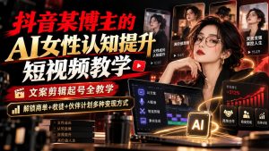 抖音某博主的Ai女性认知提升短视频教学，文案剪辑起号全教学，解锁商单+收徒+伙伴计划多种变现方式-网赚36计