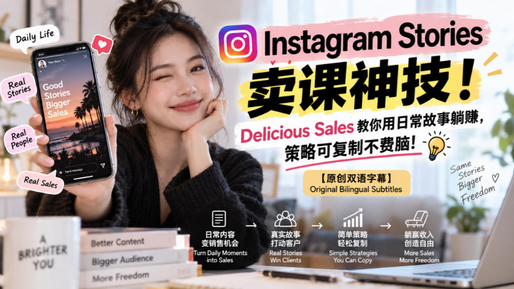 Instagram Stories卖课神技！Delicious Sales教你用日常故事躺賺，策略可复制不费脑！【原创双语字幕】-网赚36计