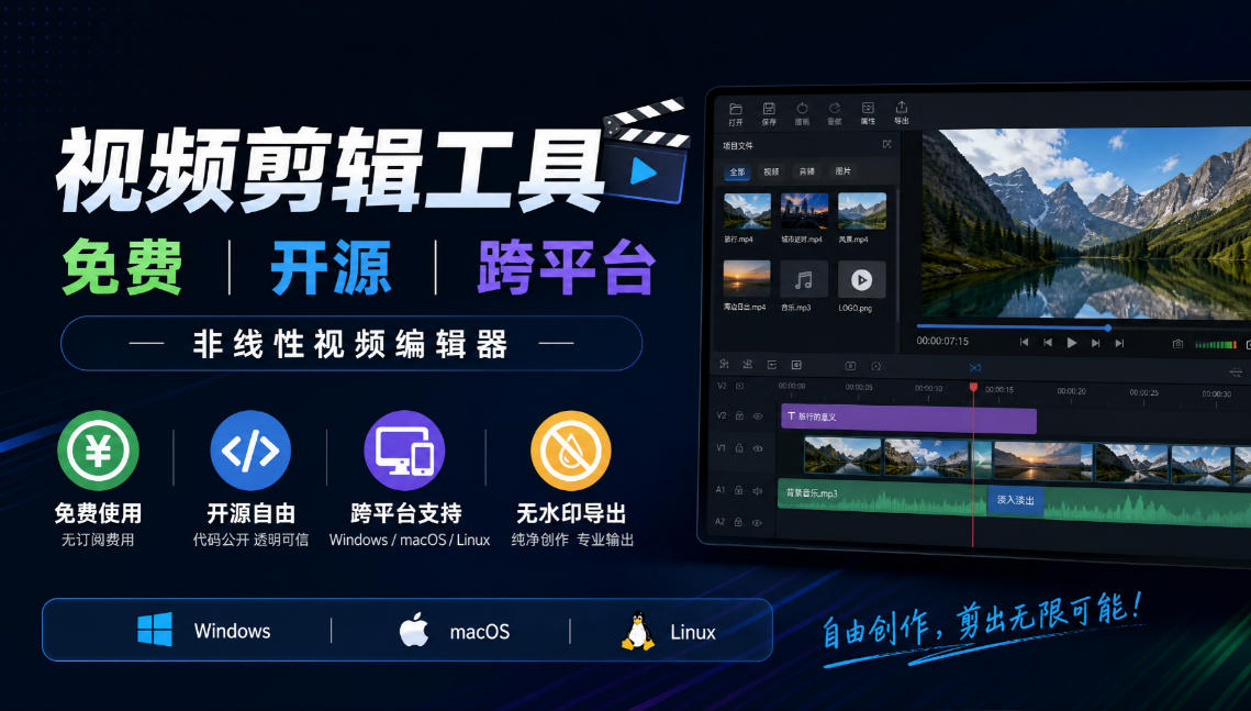 视频剪辑工具，免费、开源、跨平台，非线性视频编辑器，支持Windows、macOS、Linux，无水印、无订阅费用-网赚36计