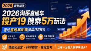 2026淘系直通车投产19搜索5万玩法，通过直通车矩阵撬动自然搜索，帮助商家优化投产，引爆店铺搜索流量-网赚36计