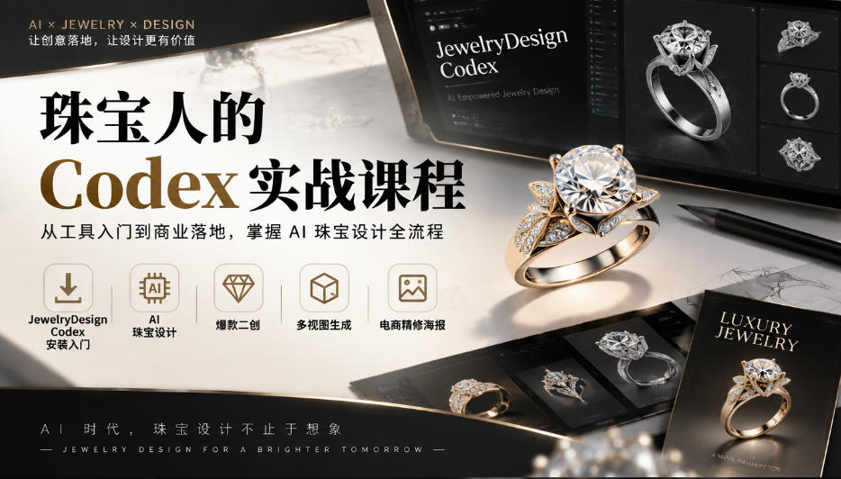 珠宝人的Codex实战课程｜JewelryDesign Codex安装入门、AI珠宝设计、爆款二创、多视图生成、电商精修海报全链路教学-网赚36计