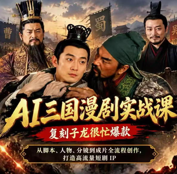 抖音14W粉博主同款AI三国漫剧实战课,复刻子龙很忙爆款,从脚本、人物、分镜到成片全流程创作,打造高流量短剧IP-网赚36计