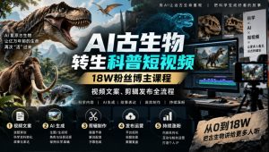 AI古生物转生科普短视频，18W粉丝博主课程，视频文案、剪辑发布全流程-网赚36计