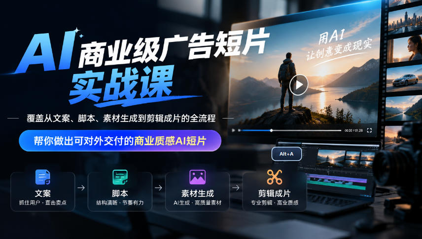 AI商业级广告短片实战课,覆盖从文案、脚本、素材生成到剪辑成片的全流程,帮你做出可对外交付的商业质感AI短片-网赚36计