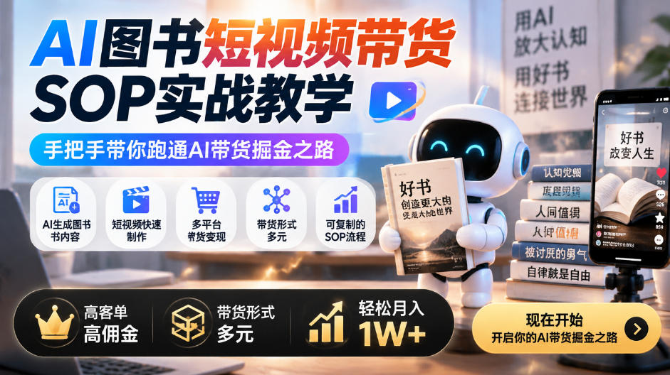 AI图书短视频带货SOP实战教学,手把手带你跑通AI带货掘金之路,高客单高佣金,带货形式多元,轻松月入1W+-网赚36计