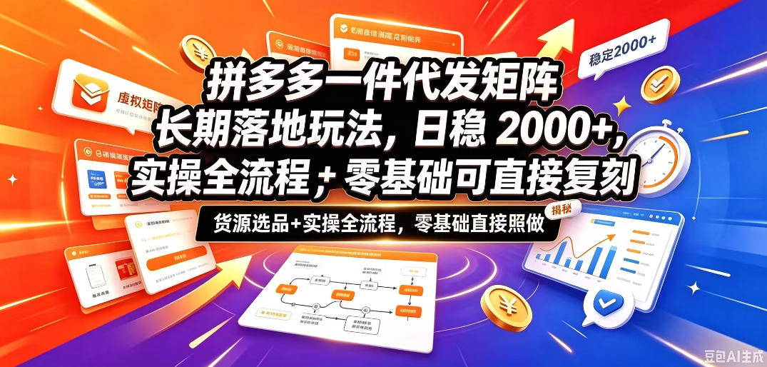 拼多多一件代发矩阵长期落地玩法,日稳入2k+,选品货源+实操全流程,零基础可直接复刻【拆解】-网赚36计