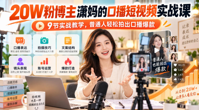 20W粉博主潇妈的口播短视频实战课,9节实战教学,普通人轻松拍出口播爆款-网赚36计