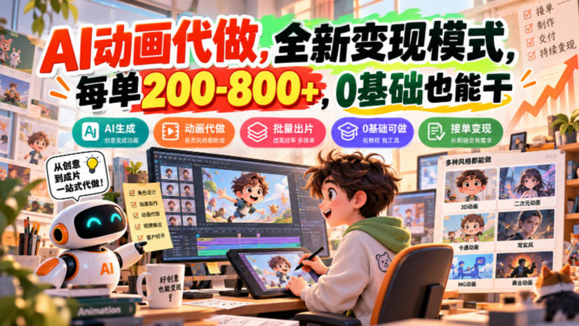 AI动画代做，全新变现模式，每单200-800+，0基础也能干【揭秘】-网赚36计