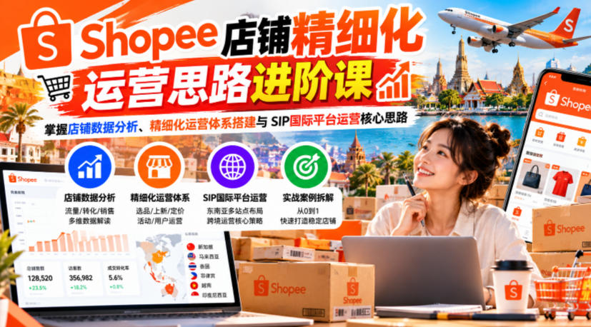 Shopee店铺精细化运营思路进阶课，掌握店铺数据分析、精细化运营体系搭建与SIP国际平台运营核心思路-网赚36计