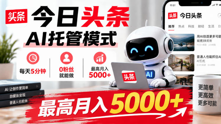 今日头条AI托管模式，每天5分钟，0粉丝就能做，最高月入5000+【揭秘】-网赚36计