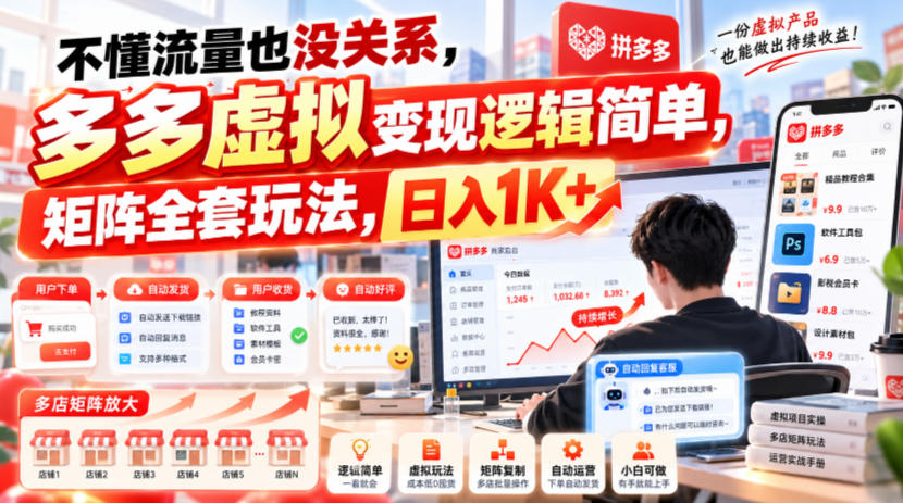 不懂流量也没关系，多多虚拟变现逻辑简单，矩阵全套玩法，日入1K+【揭秘】-网赚36计