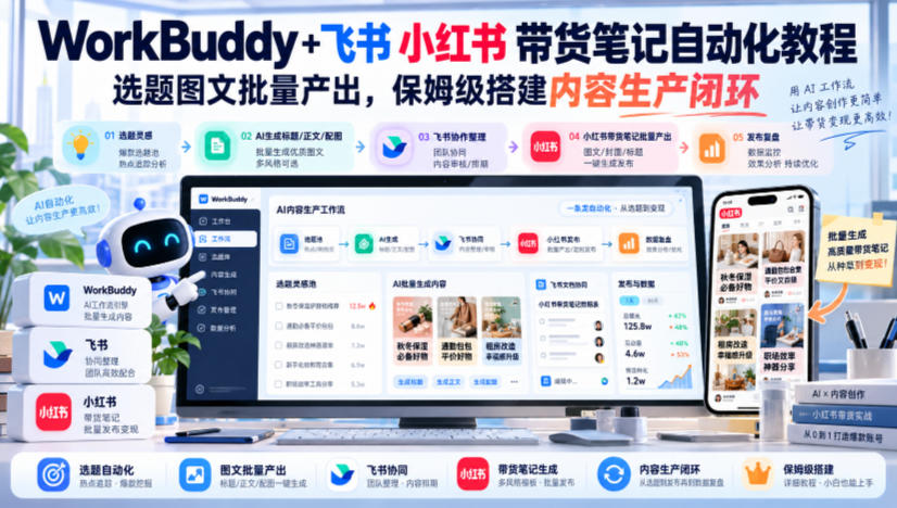 WorkBuddy+飞书小红书带货笔记自动化教程,选题图文批量产出,保姆级搭建内容生产闭环【文档】-网赚36计