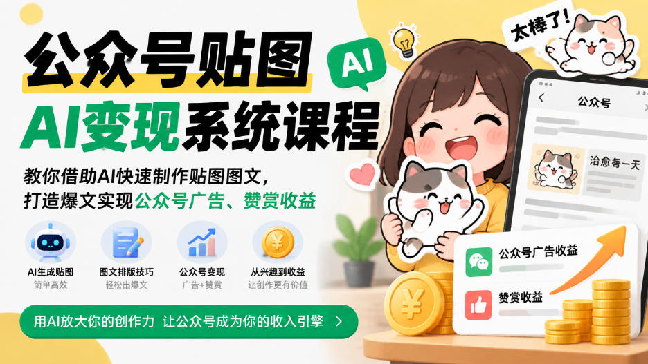 公众号贴图AI变现系统课程｜教你借助AI快速制作贴图图文，打造爆文实现公众号广告、赞赏收益-网赚36计