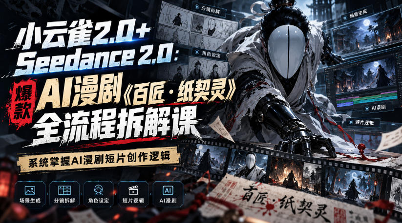 小云雀2.0+Seedance 2.0:爆款AI漫剧《百匠・纸契灵》全流程拆解课,系统掌握AI漫剧短片创作逻辑-网赚36计