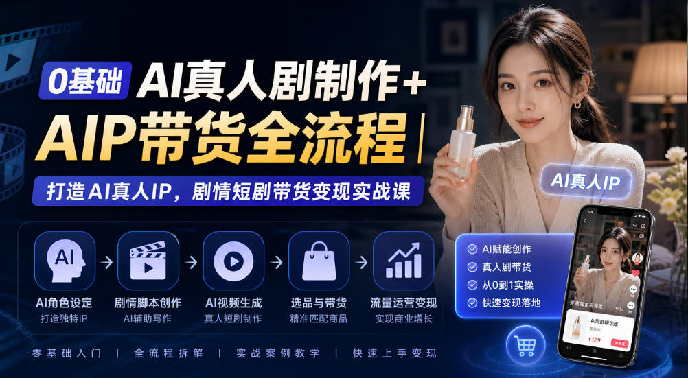 0基础AI真人剧制作+AIP带货全流程|打造AI真人IP,剧情短剧带货变现实战课-网赚36计